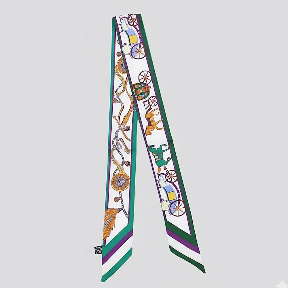Vintage Carriage Pattern Printed Twilly Skinny Scarf: Purple