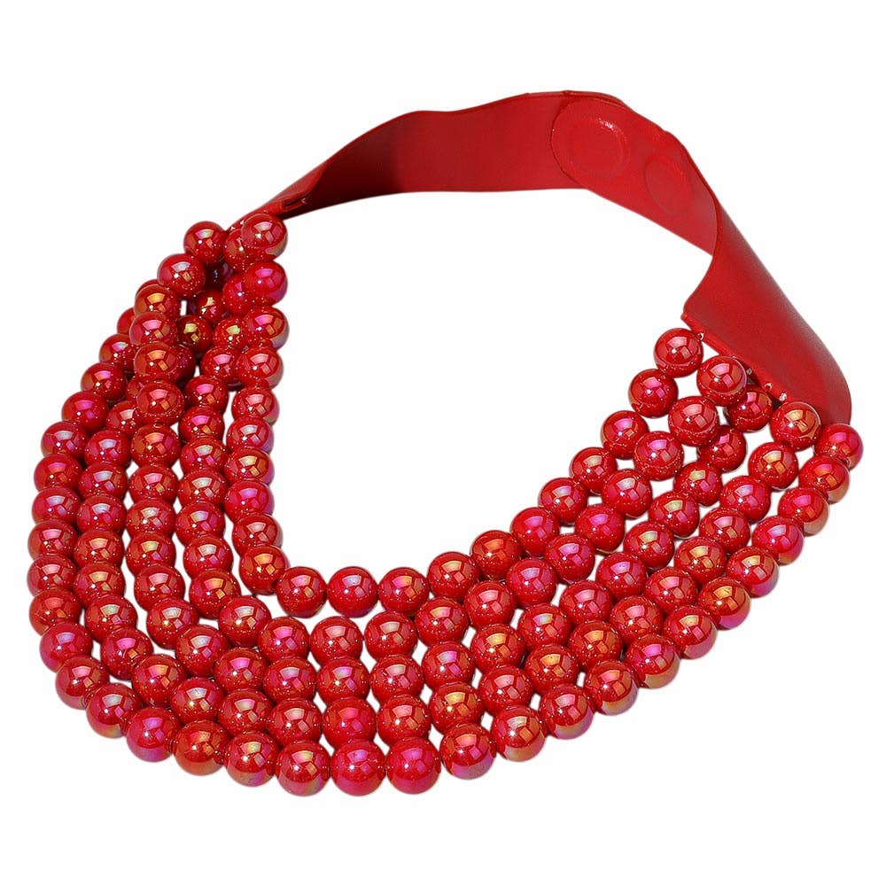 Multistrand Beaded Statement Magnetic Necklace: Red