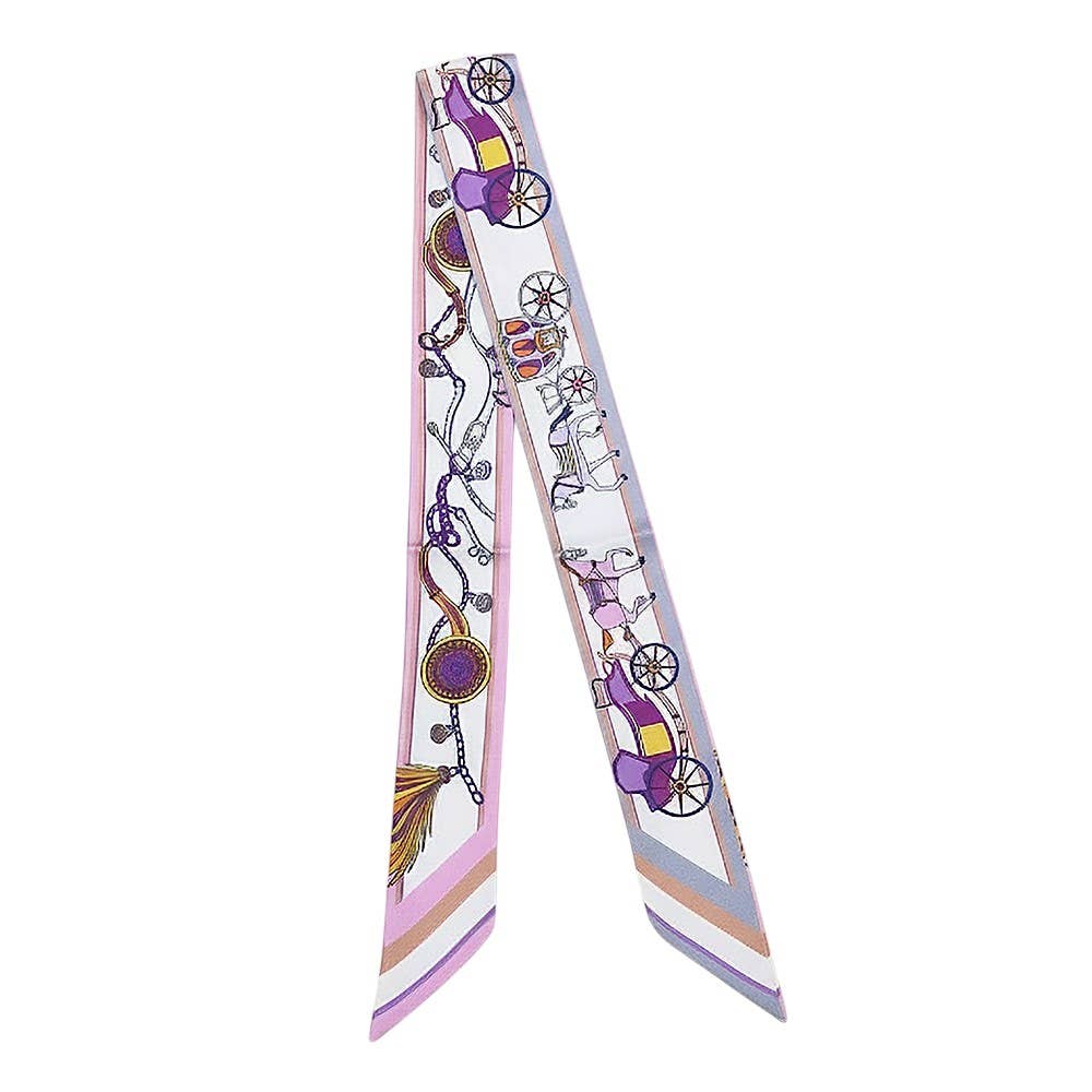 Vintage Carriage Pattern Printed Twilly Skinny Scarf: Purple