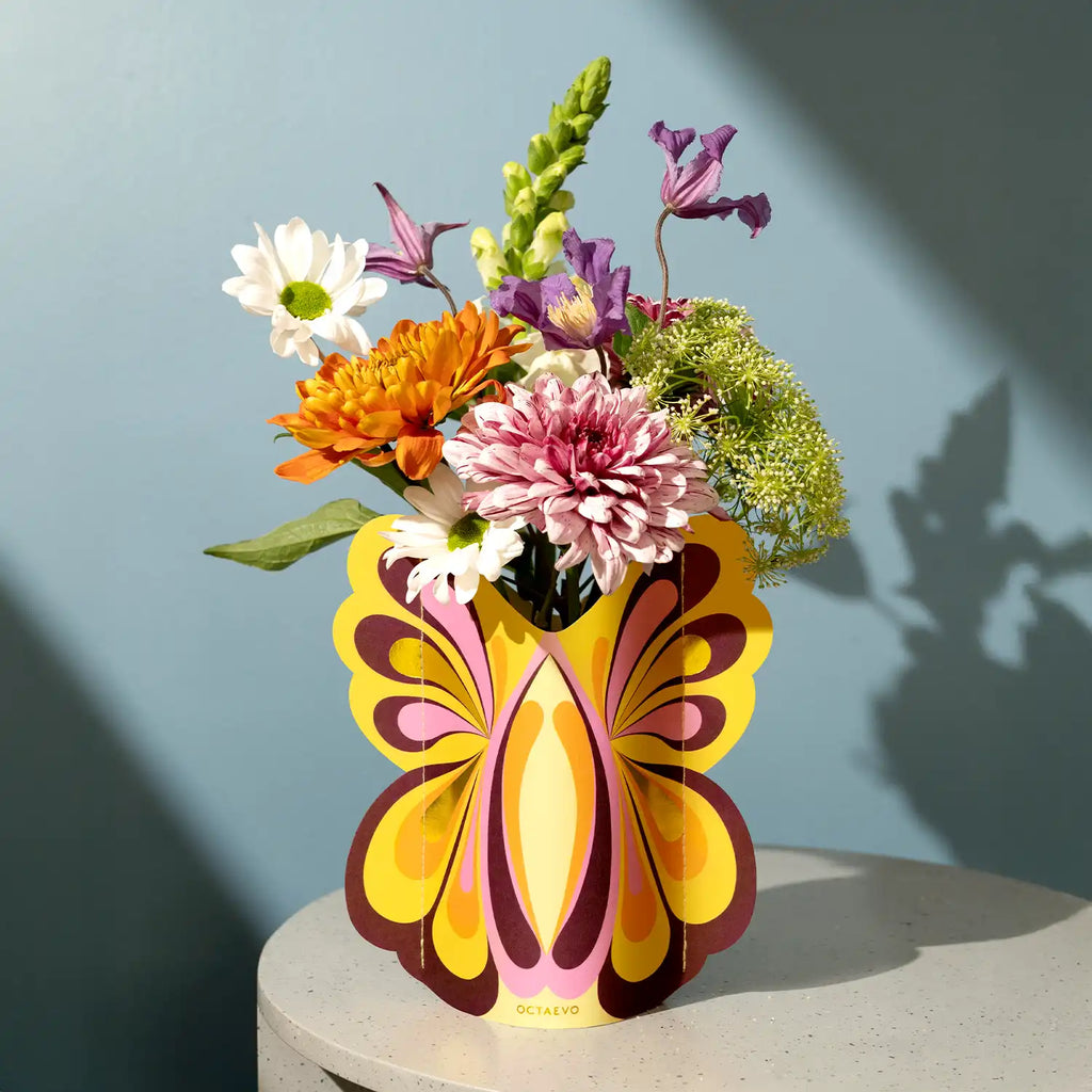 Octaevo Mini Paper Vase - Butterfly, Flower Vase & Card Set