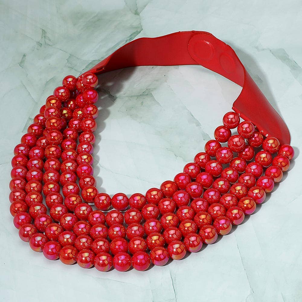 Multistrand Beaded Statement Magnetic Necklace: Red