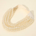 Ivory Faceted Ball Beaded Multi Layered Faux Leather Magnetic Necklace
