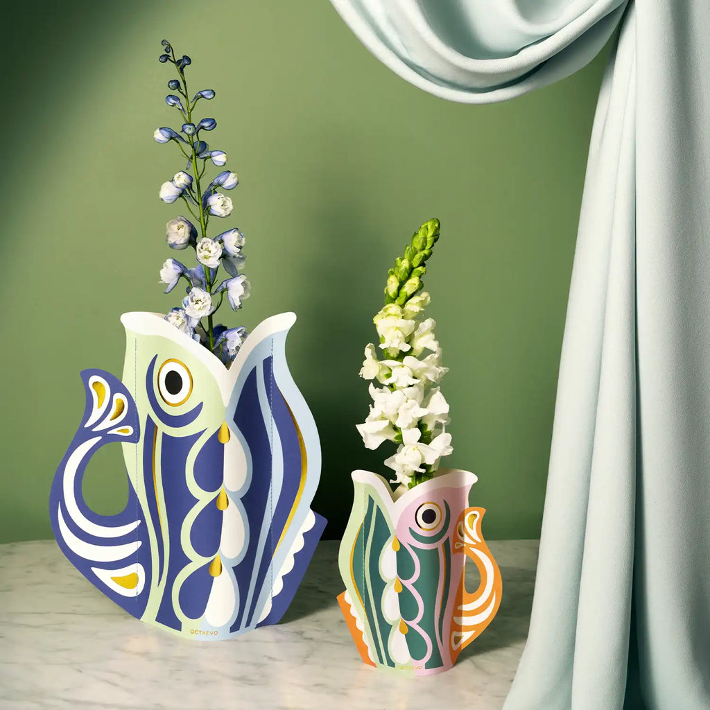 Paper Vase Fish Blue, Flower Vase from waterproof paper
