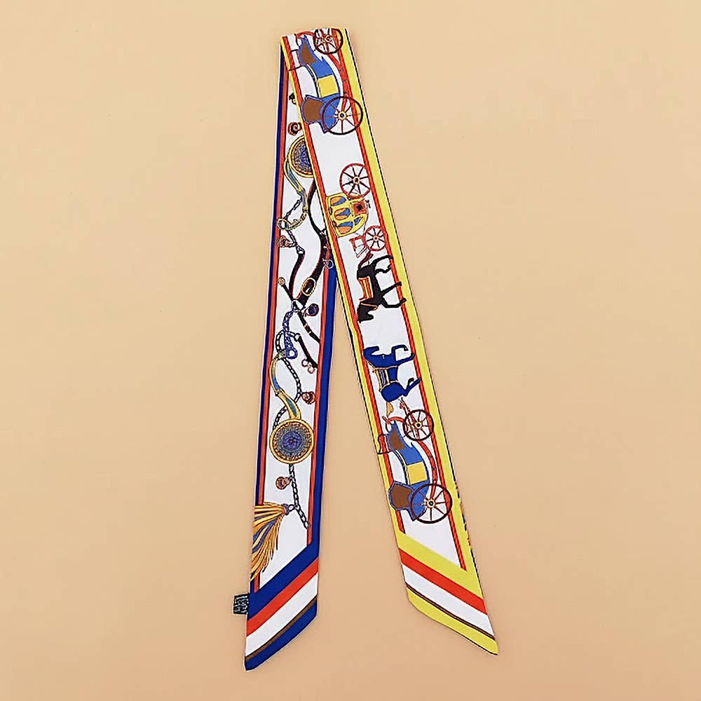 Vintage Carriage Pattern Printed Twilly Skinny Scarf: Purple