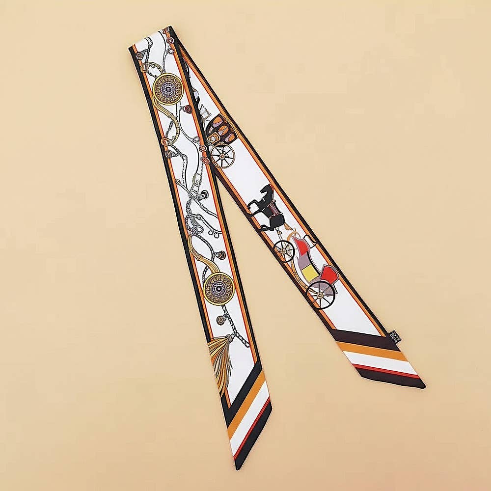 Vintage Carriage Pattern Printed Twilly Skinny Scarf: Purple