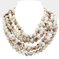 Ivory and Camels -Chunky Acrylic Bead Layered Faux Leather Magnetic Necklace