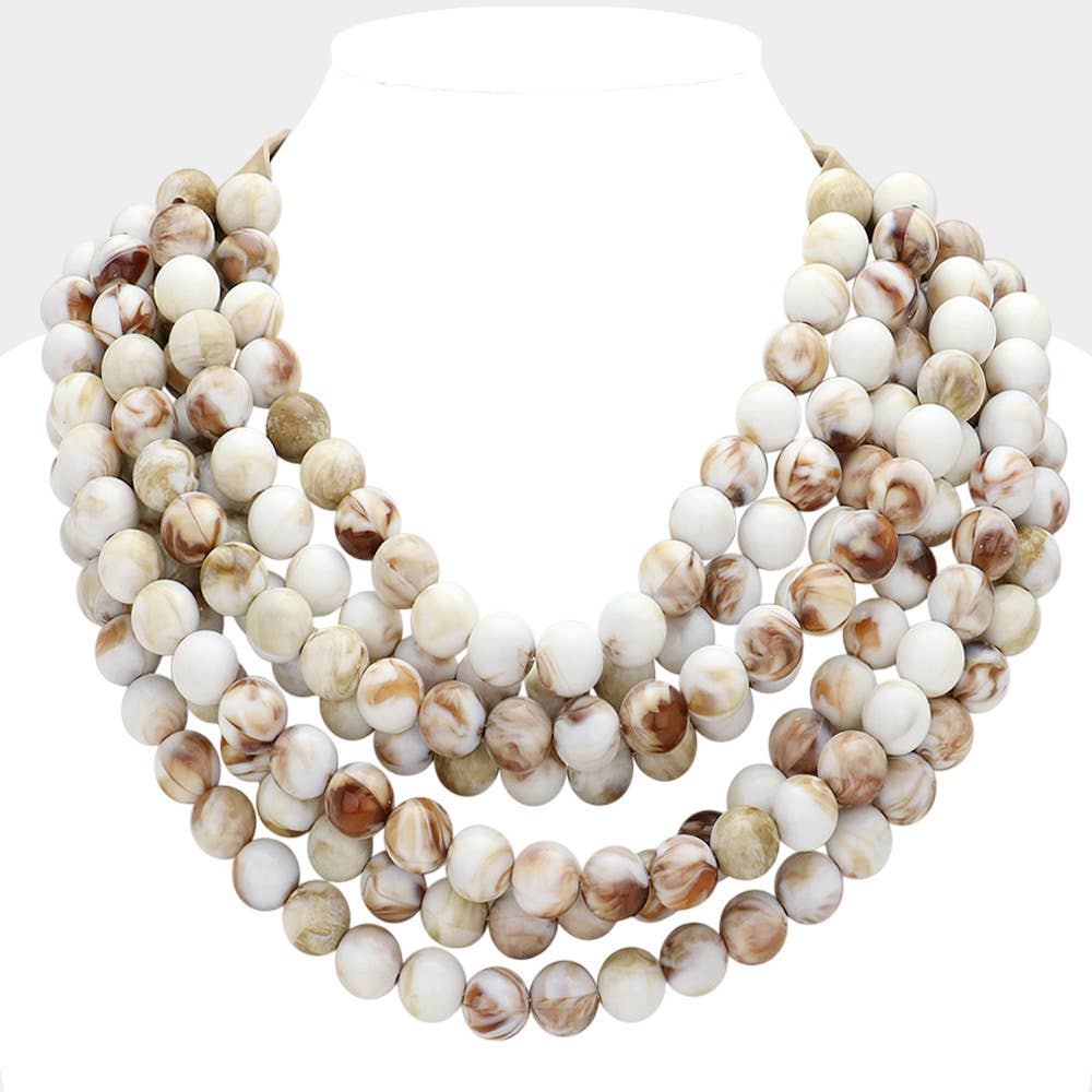 Ivory and Camels -Chunky Acrylic Bead Layered Faux Leather Magnetic Necklace