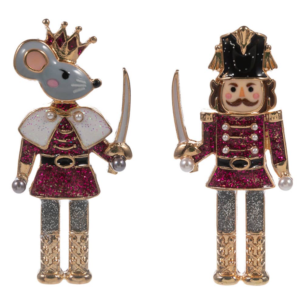 Holiday Mismatch Mouse King Nutcracker Earrings: Pink