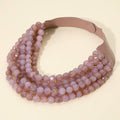 Purple Marbled Faceted Ball Beaded Multi Layered Faux Leather Magnetic Necklace