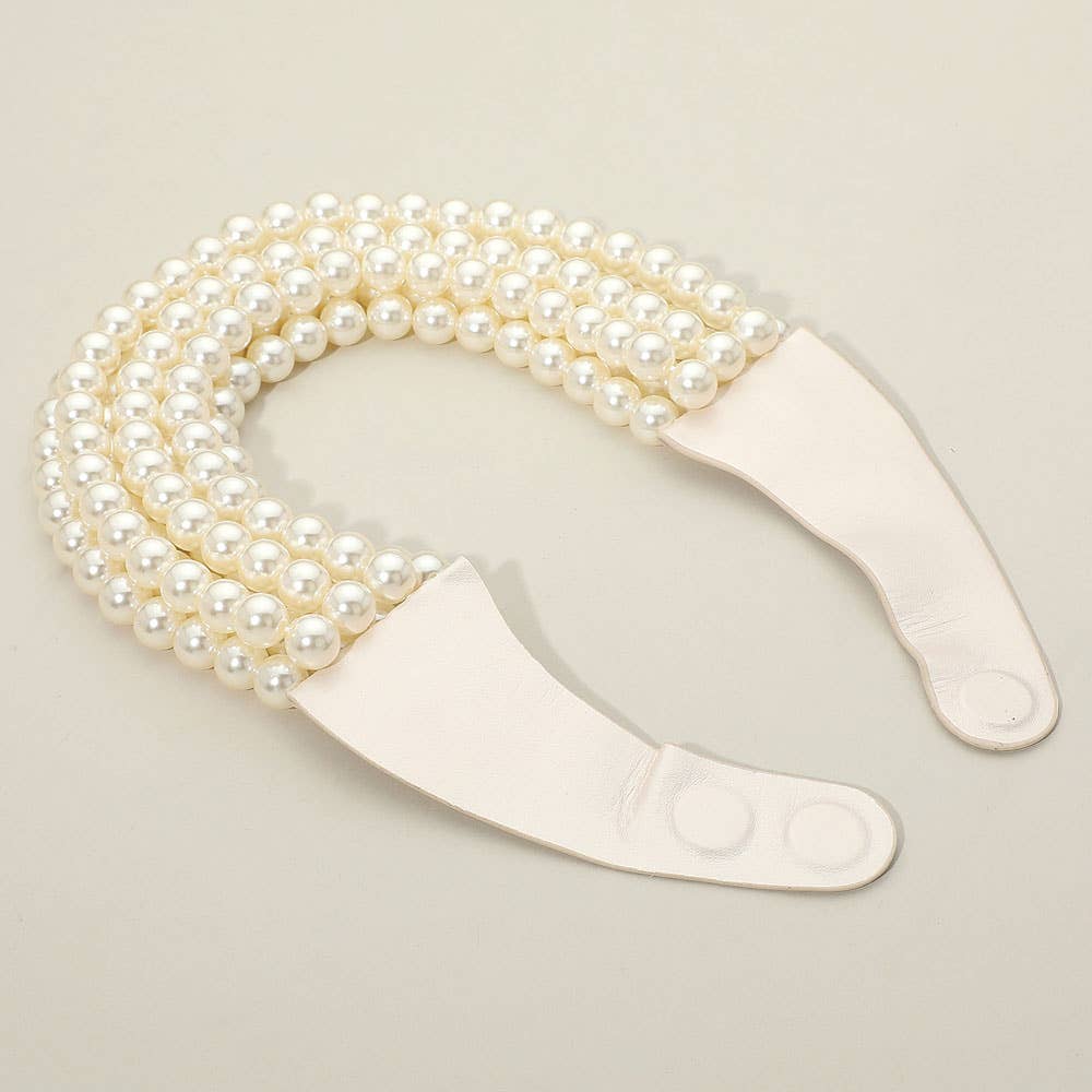 Multi Layered Pearl Beaded Collar Magnetic Necklace: Cream