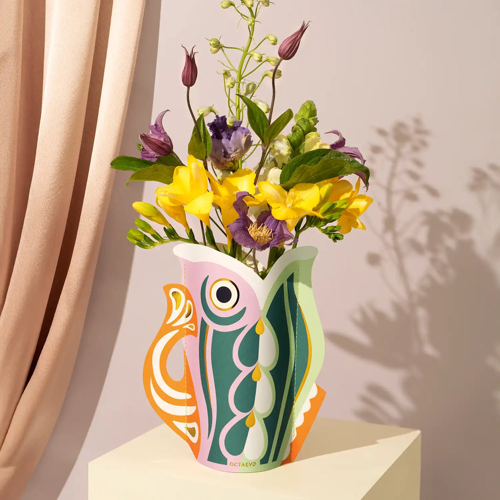Octaevo Mini Paper Vase Fish, Flower Vase & Card Set