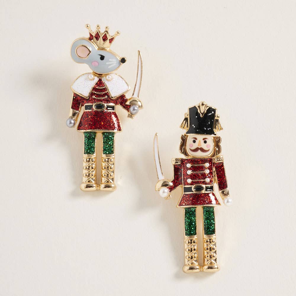 Holiday Mismatch Mouse King Nutcracker Earrings: Pink