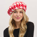 Houndstooth Knit Beret Hat: Red