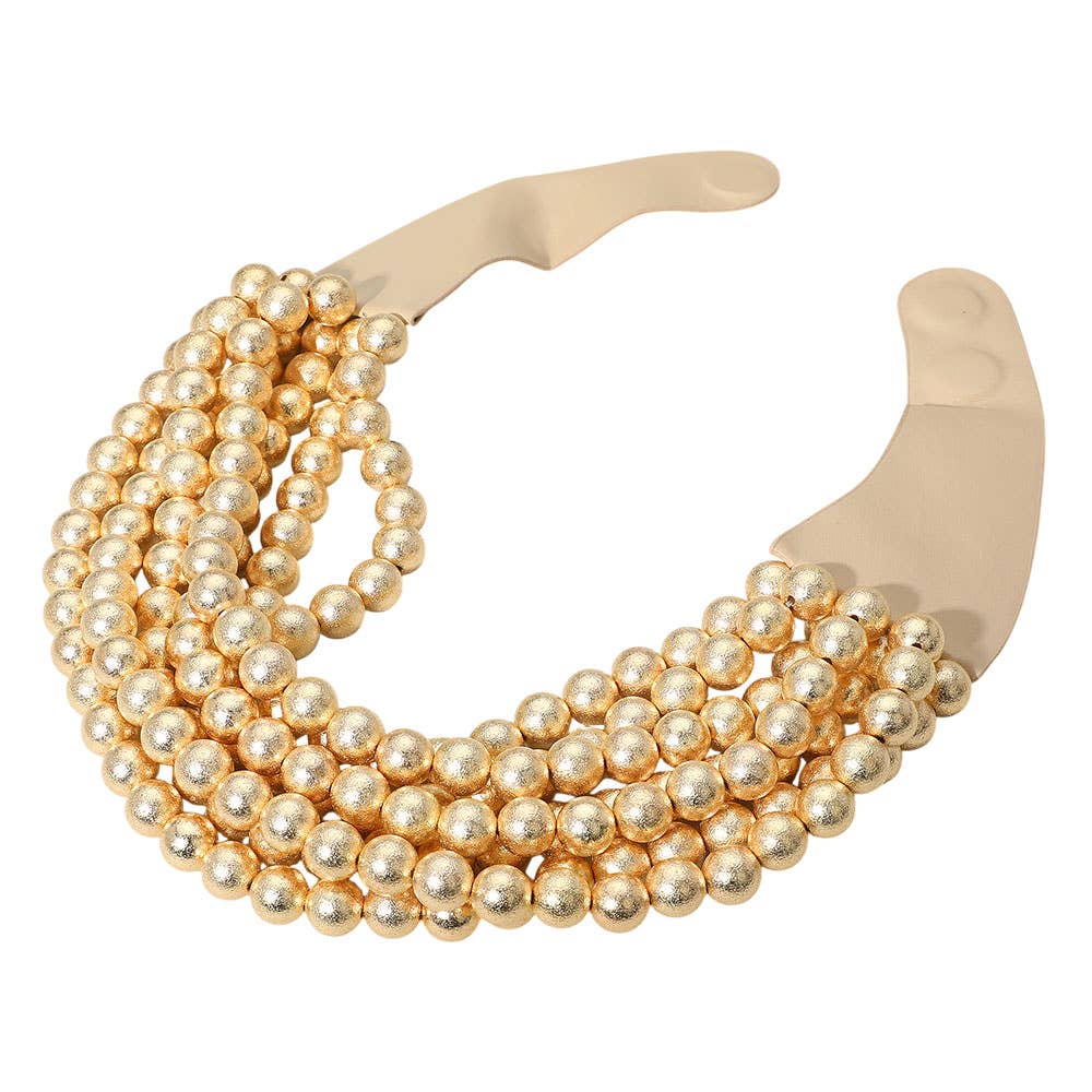 Chunky Textured Ball Beaded Multi Layered Faux Leather Magnetic Necklace