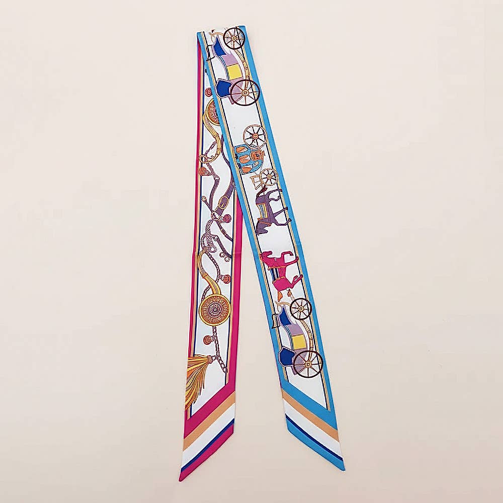 Vintage Carriage Pattern Printed Twilly Skinny Scarf: Purple