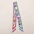 Vintage Carriage Pattern Printed Twilly Skinny Scarf: Blue,Light