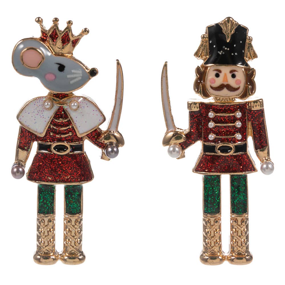 Holiday Mismatch Mouse King Nutcracker Earrings: Hot Pink
