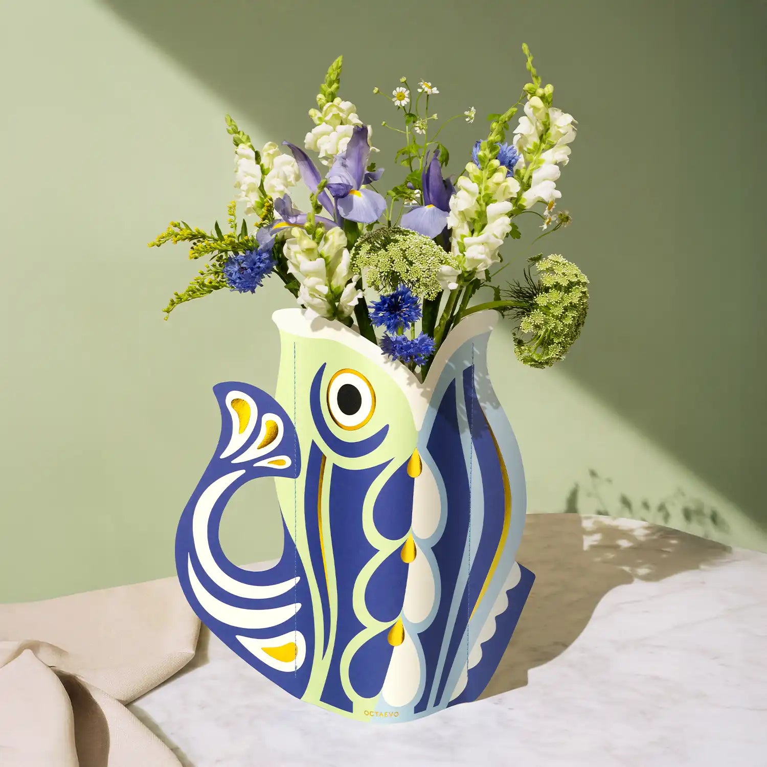 Paper Vase Fish Blue, Flower Vase from waterproof paper