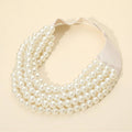 Multi Layered Pearl Beaded Collar Magnetic Necklace: Cream